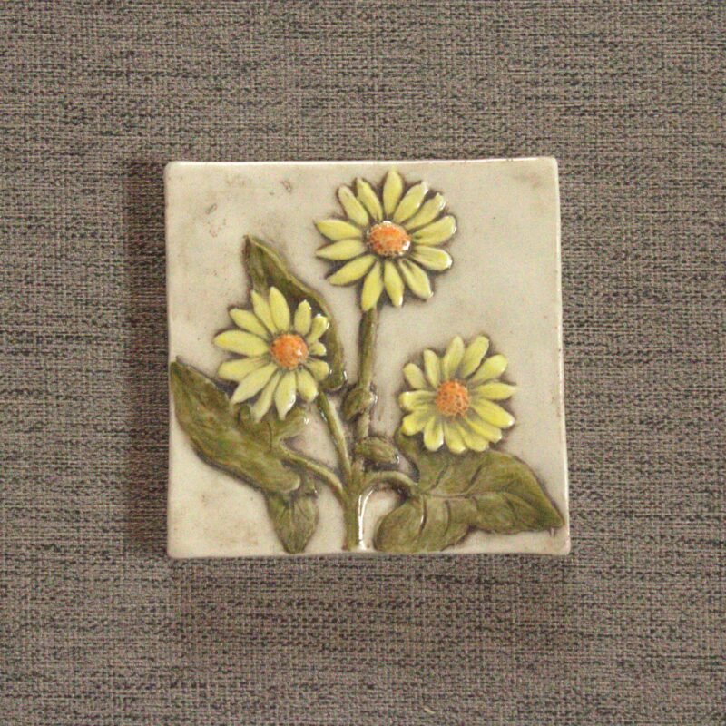 yellow daisy hand carved ceramic tile
