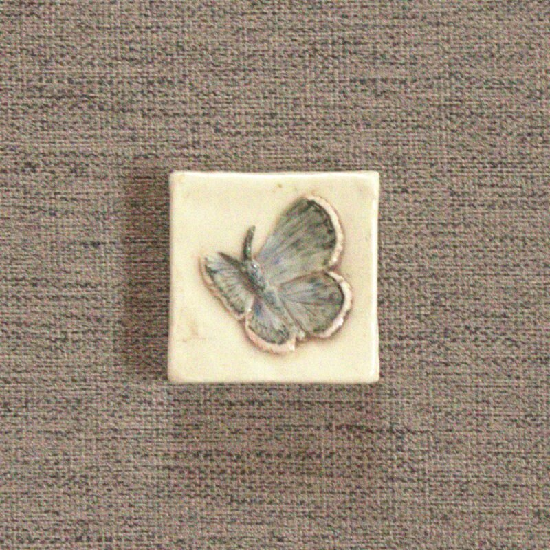 Silvery Blue Butterfly 2 inch and hand painted tile.